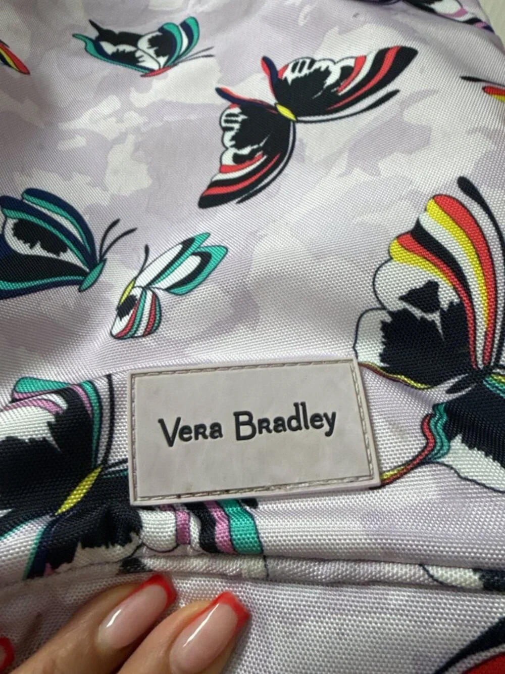 Vera Bradley ReActive Grand Backpack Lavender Butterfly with Lunchbag Small Flaw